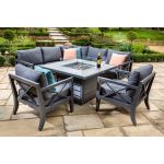 Hartman Sorrento Casual Dining Set with Gas Fire Pit Table And Lounge Chairs