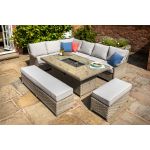 Hartman Grand Rectangular Casual Dining Set with Fire Pit